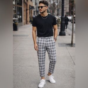 Dickies Windowpane Plaid Chino Pants 28x32 Regular Fit Gray Skate Workwear